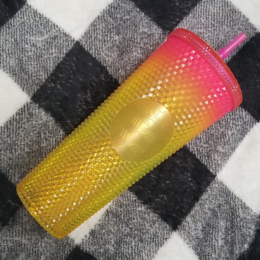 Starbucks Bright yellow and pink studded